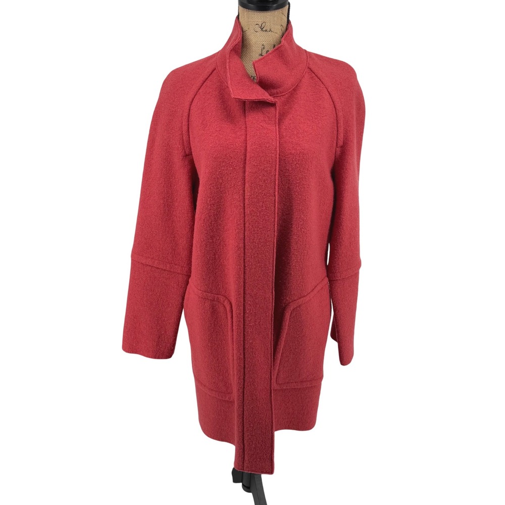 Vtg Talbots Red Boiled Wool Coat Women's M Full Zip Snap Button Front Rust Red